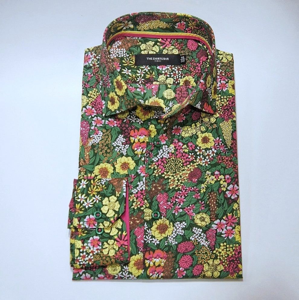 Green Pink Yellow Floral.
